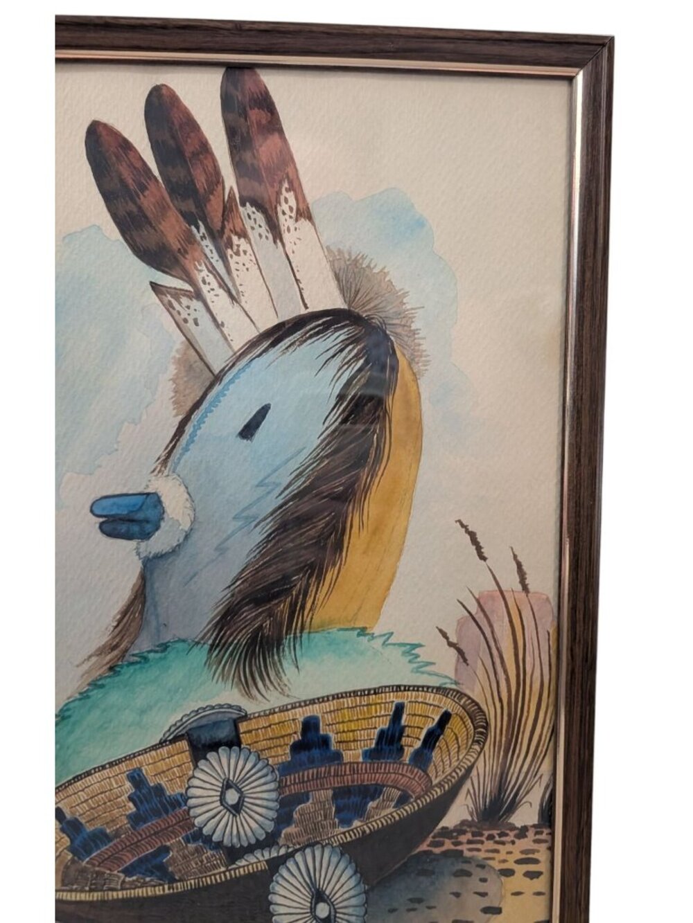 Southwestern Watercolor Painting by Jim Wilson Pottery Feathers Framed Art - Picture 8 of 16